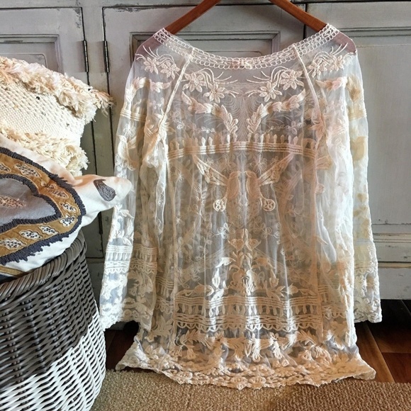 Bohemian Lace Crochet  Long Sleeve Festival Blouse - Picture 4 of 4